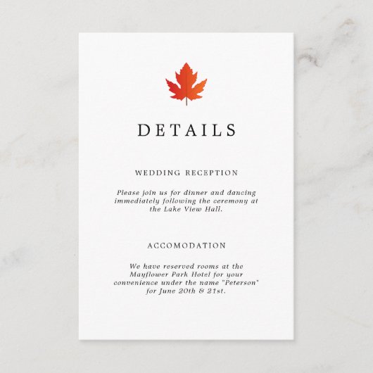 Details zum Fall Maple Leaf Black & White Wedding Begleitkarte (Vorderseite)
