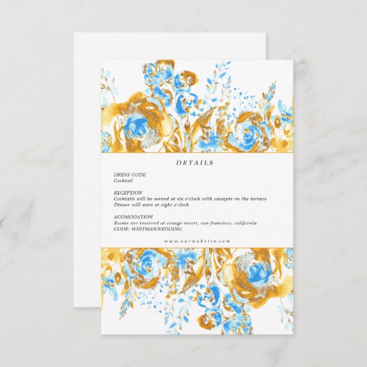 Details zum goldfarbenen türkisfarbenen Empfang Begleitkarte (Vorne/Hinten)