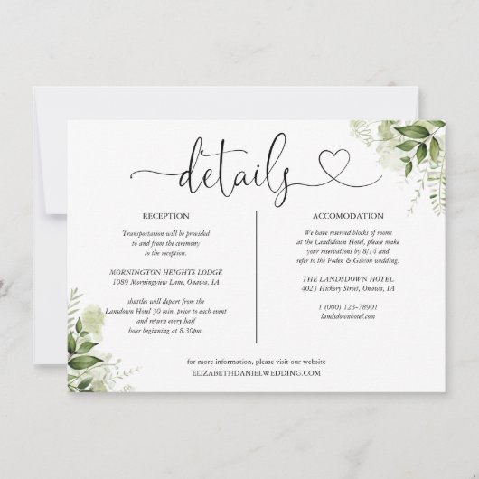 Details zum grünen Herz Skript Einladung (Vorderseite)