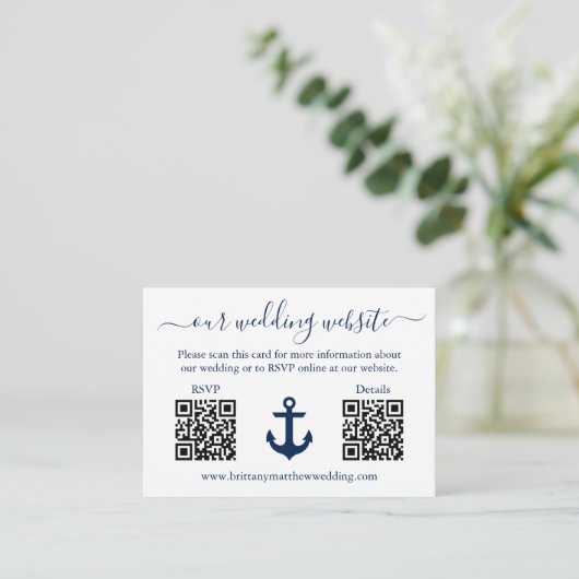 Details zum HochzeitBlue Anchor Stripes 2 QR-UAWG Begleitkarte (Stehend Vorderseite)