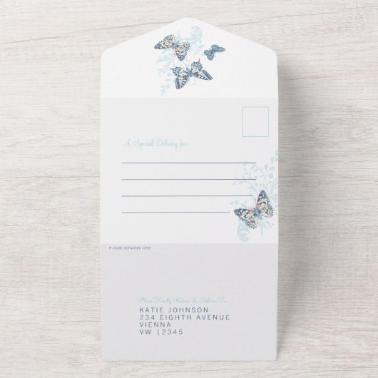 Details zum Hochzeitscreme-Schmetterling-UAWG All In One Einladung (Außenbereich)