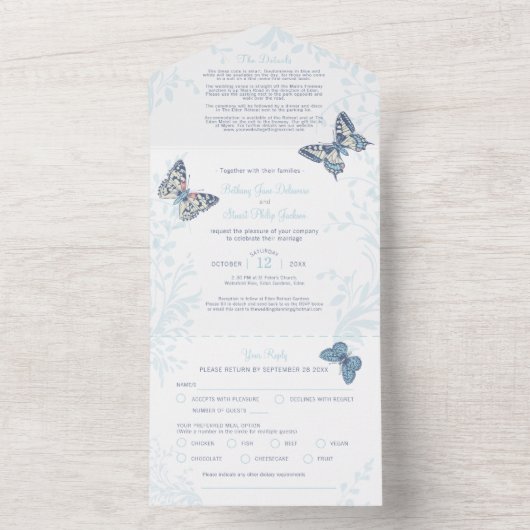 Details zum Hochzeitscreme-Schmetterling-UAWG All In One Einladung (Innen)