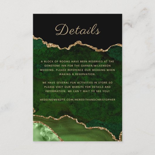 Details zum Hochzeitsfeiern von Gold Glitzer Green Begleitkarte (Vorderseite)