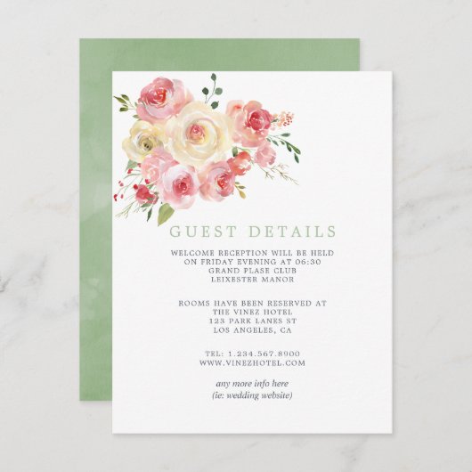 Details zum Hochzeitsgast in Grün und Blau Begleitkarte (Vorne/Hinten)