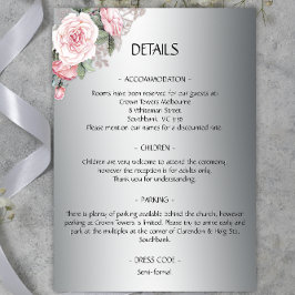 Details zum Hochzeitskalender für Silber und Rosa Begleitkarte