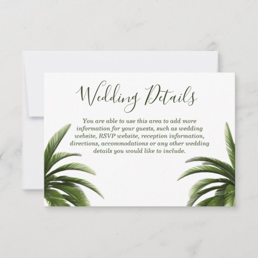 Details zum Hochzeitskalender von tropischen Palme Einladung (Vorderseite)