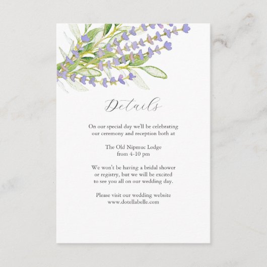 Details zum Hochzeitskartenlavender Wasserfarbenka Begleitkarte (Vorderseite)