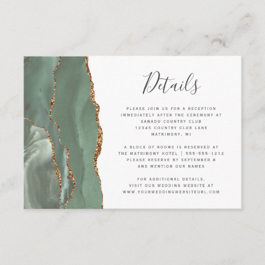 Details zum Hochzeitssaal von Sage Green Gold Begleitkarte (Vorderseite)