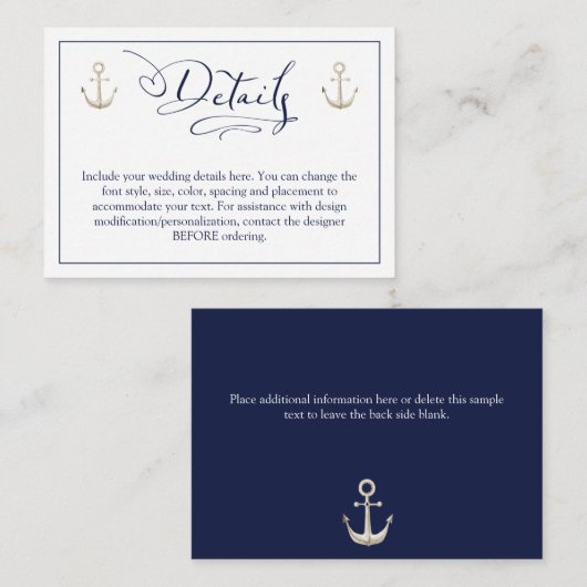Details zum Hochzeitsschreiben der Nautical Anchor Begleitkarte (Vorne/Hinten)
