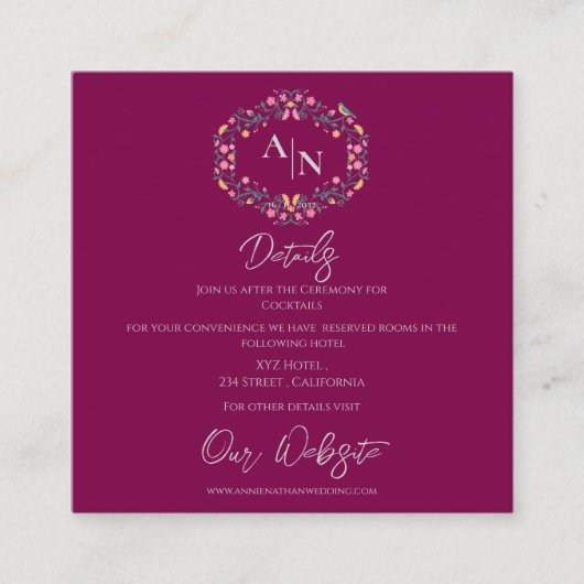 Details zum Hochzeitsschreiben in Monogramm Begleitkarte (Vorderseite)