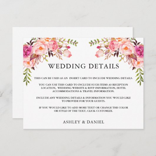 Details zum Hochzeitssehen in Aquarellfarbe Rosa F Postkarte (Vorne/Hinten)