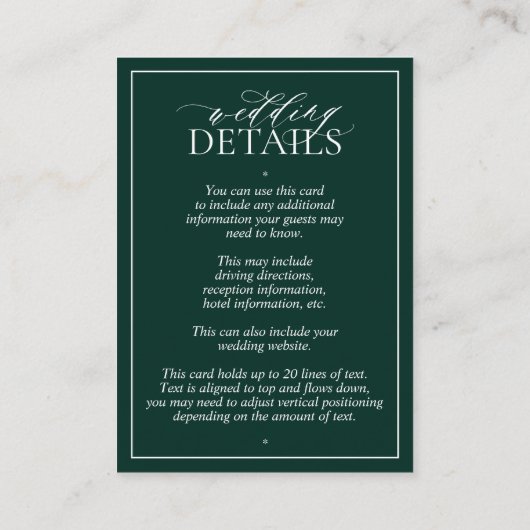 Details zum Hochzeitsstich des Emerald Green Leafy Begleitkarte (Rückseite)