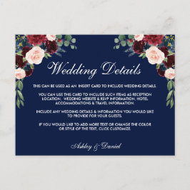 Details zum Hochzeitsszenario in Burgund Blue Flor Postkarte