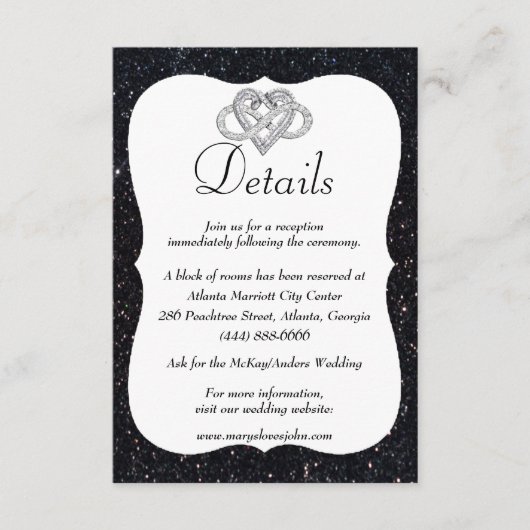 Details zum Hochzeitsszenario in Schwarzen Glitzer Begleitkarte (Vorderseite)