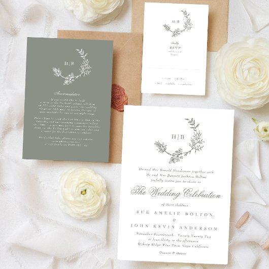 Details zum Hochzeitsszenario mit grüner Blume Begleitkarte