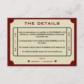 Details zum Hochzeitsticket für Retro-Filme Begleitkarte (Vorderseite)