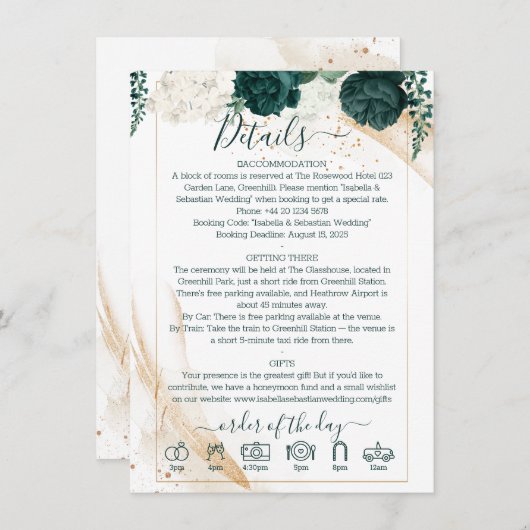 Details zum Hochzeitsweißer Finer Smaragdgrüne Ros Einladung (Vorne/Hinten)