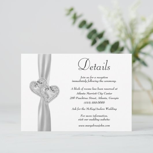 Details zum Hochzeitszettel von Diamond Hearts Whi Begleitkarte (Stehend Vorderseite)