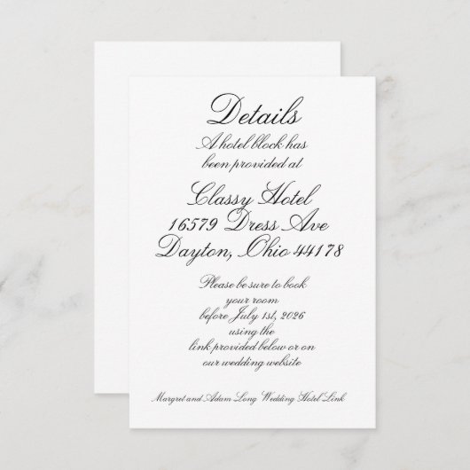 Details zum Hotel Begleitkarte (Vorne/Hinten)