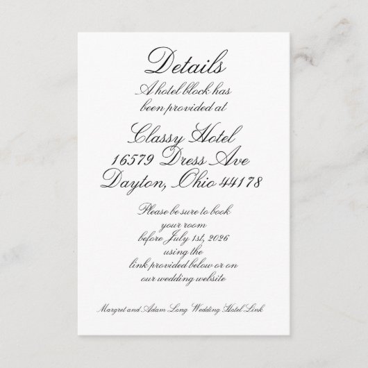 Details zum Hotel Begleitkarte (Vorderseite)