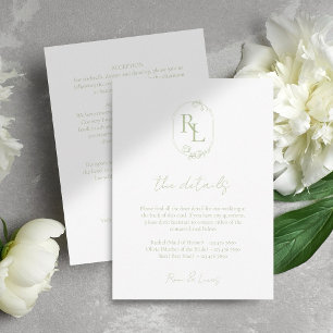 Details zum Minimal Chic Wedding White Green Monog Begleitkarte