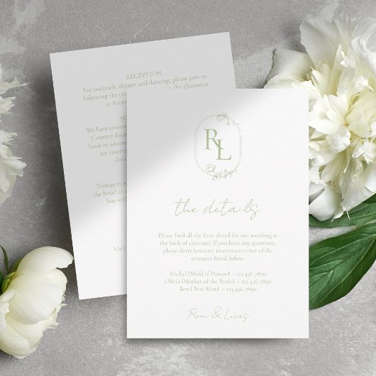 Details zum Minimal Chic Wedding White Green Monog Begleitkarte