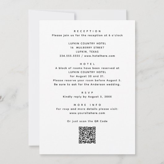 Details zum QR-Code für Hochzeiten in Schwarzweiß Einladung (Rückseite)