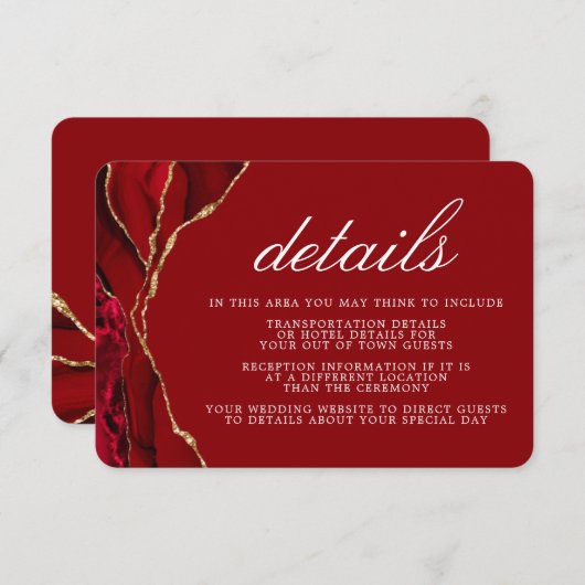 Details zum Red and Gold Wedding Agate Begleitkarte (Vorne/Hinten)
