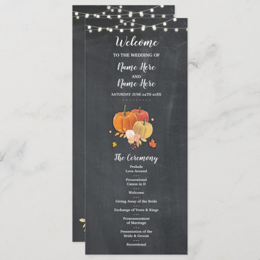 Details zum Rustic Fall Pumpkin Chalk Hochzeitspro Einladung (Vorne/Hinten)