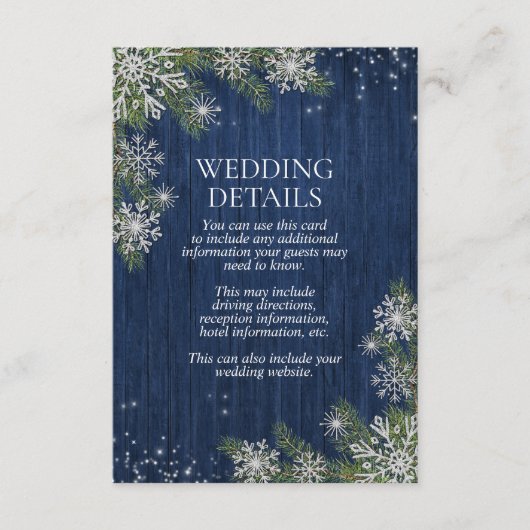 Details zum rustikalen Blausilber Winterwald Begleitkarte (Vorderseite)