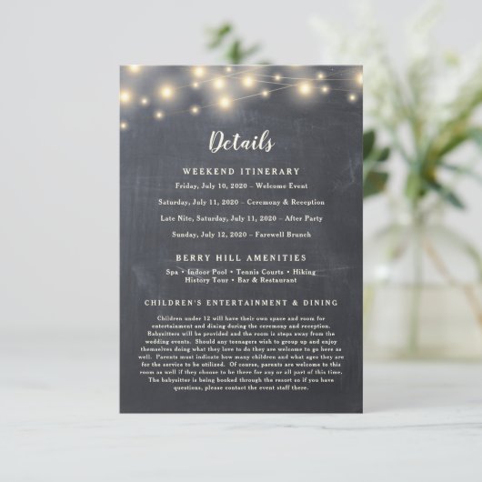 Details zum rustikalen Chalkboard String Light Des Begleitkarte (Stehend Vorderseite)