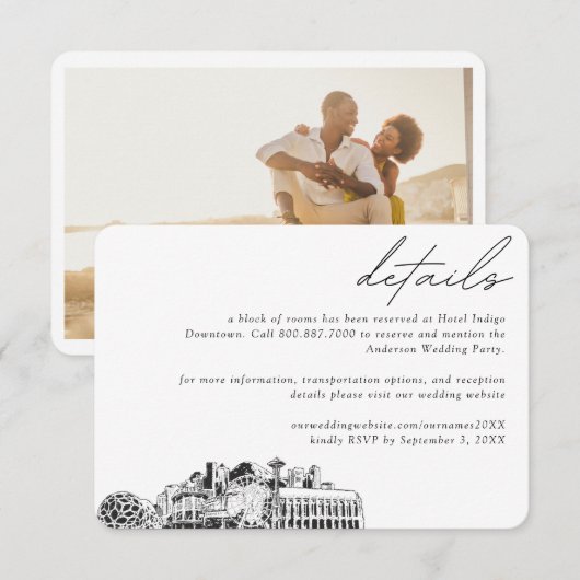 Details zum Seattle Wedding Hotel Zimmerblock Begleitkarte (Vorne/Hinten)