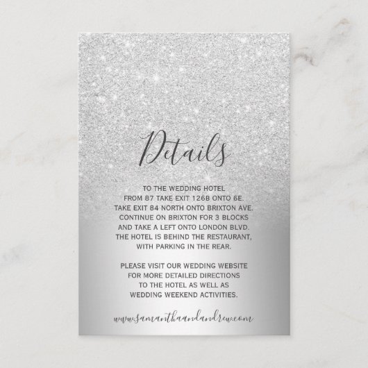 Details zum silbernen Glitzer Begleitkarte (Vorderseite)