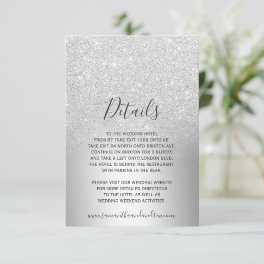 Details zum silbernen Glitzer Begleitkarte (Stehend Vorderseite)