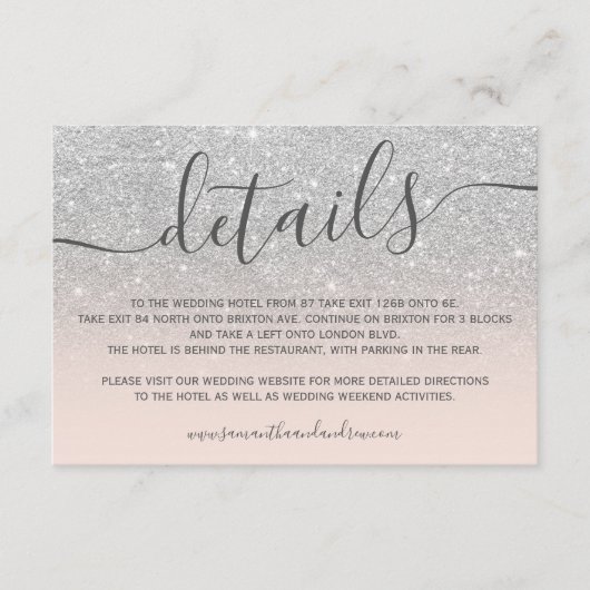 Details zum Silver Glitzer ombre blush pink Skript Begleitkarte (Vorderseite)