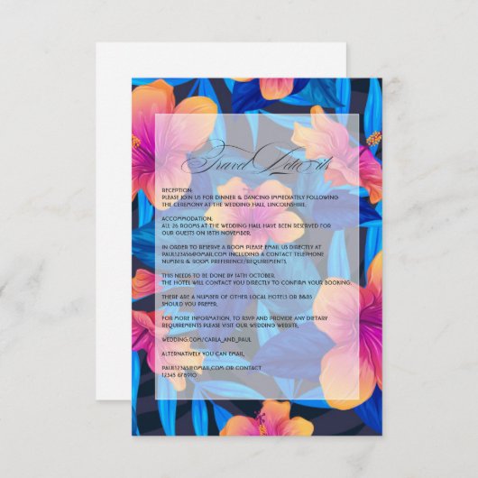 Details zum Tropical Hibiskus Beach Wedding Begleitkarte (Vorne/Hinten)