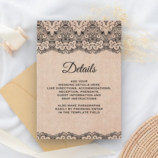 Details zum Vintagen schwarzen Rustikal Begleitkarte