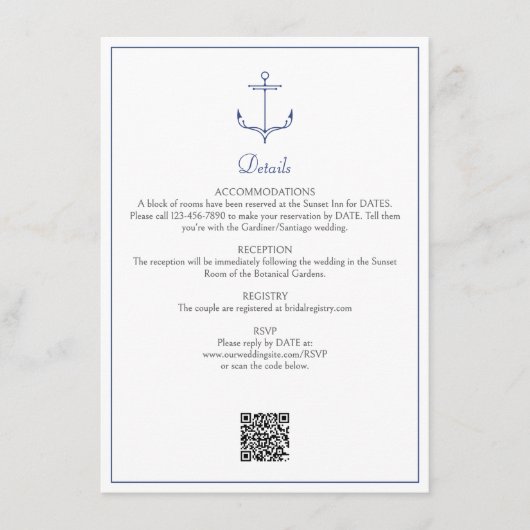 Details zur Ankerhochzeit Begleitkarte (Vorderseite)