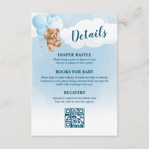 Details zur Babyparty mit blauem Teddybär Begleitkarte