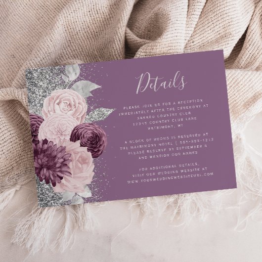 Details zur Bloral Mauve Blush Silver Wedding Begleitkarte