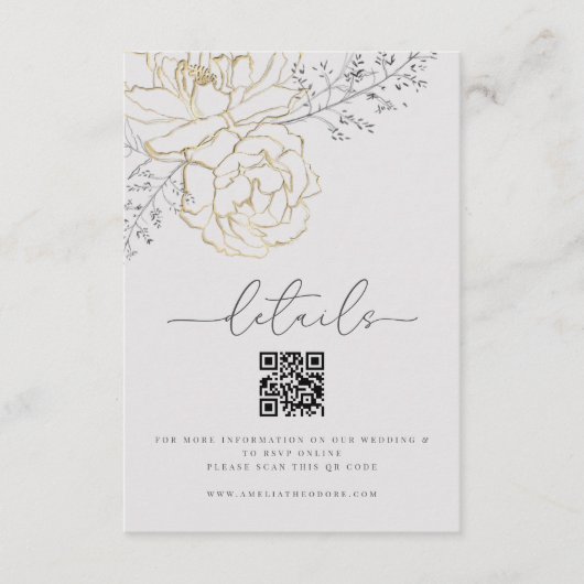 Details zur Blumen-Hochzeit in eleganten Linien Begleitkarte (Vorderseite)