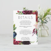 Details zur Blush Burgundy Navy Floral Wedding Car Begleitkarte (Stehend Vorderseite)