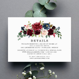 Details zur Blush Burgundy Navy Floral Wedding Car Begleitkarte