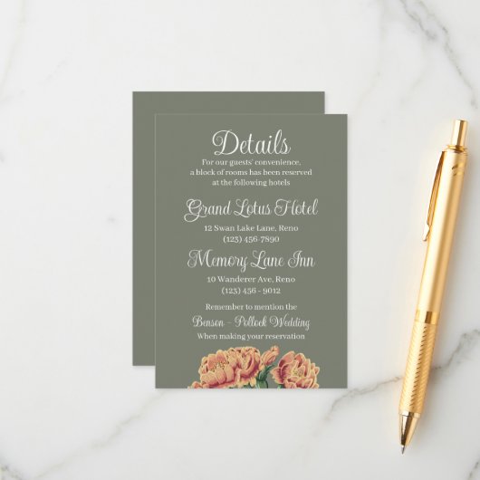 Details zur Blütenkaktus-Hochzeit Begleitkarte (Vorderseite/Rückseite Beispiel)