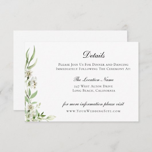 Details zur Botanischen Hochzeit in eleganter Wild Einladung (Vorne/Hinten)