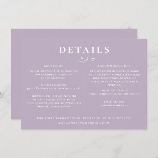 Details zur Botanischen Zweigstelle Dusty Mauve We Einladung (Vorne/Hinten)