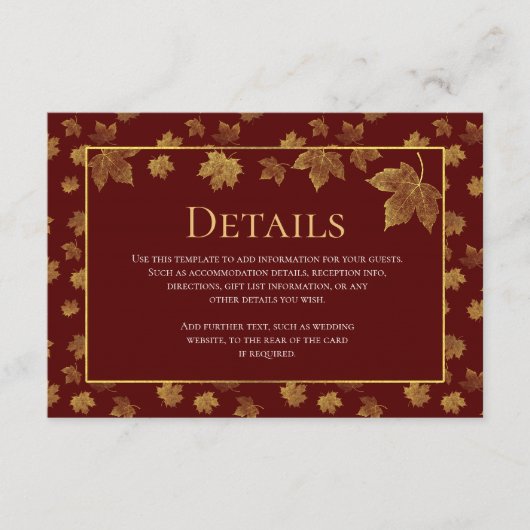 Details zur Burgundy & Gold Leaf Wedding Begleitkarte (Vorderseite)