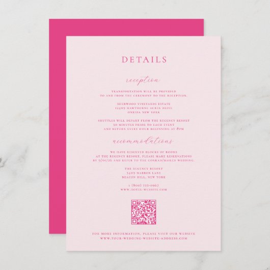Details zur Cerise Pink Wedding Card Einladung (Vorne/Hinten)
