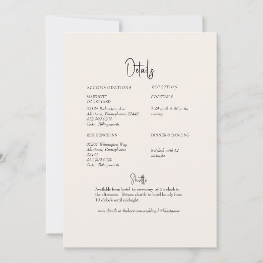 Details zur Cream Wedding Einladung (Vorderseite)