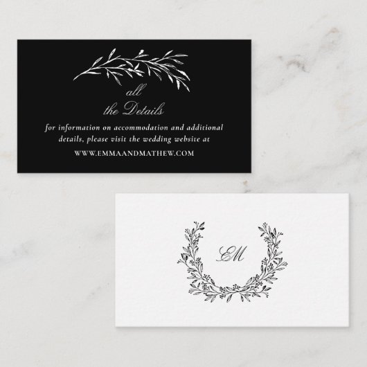 Details zur eleganten Black Wedding Website Begleitkarte (Vorne/Hinten)